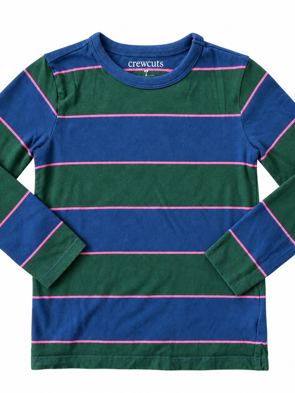 J.Crew Crewcuts Boys Striped Long Sleeve Shirt 6-7 Navy Green Pink